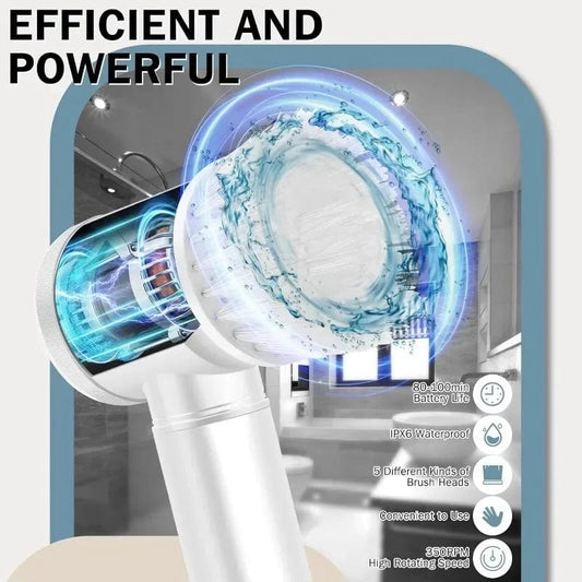 New Power Scrubber 5 Replaceable Brush Heads Electric Spin Scrubber Bathroom Cleaning Brush Power Scrubber Electric Brush Home - SHOWLU FASHION STORE