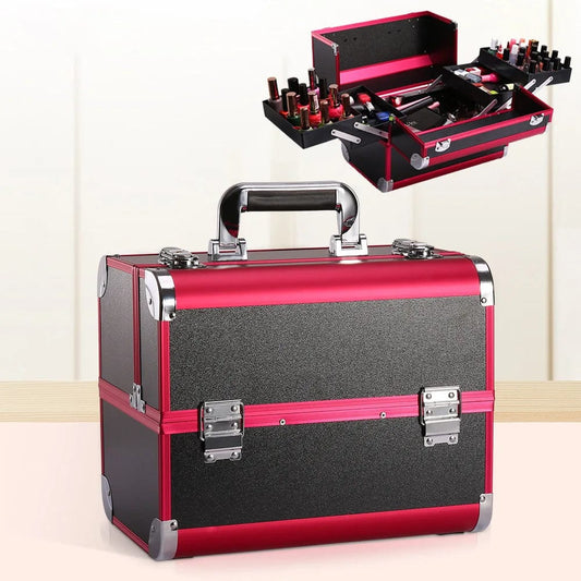 New Professional Aluminum Alloy Cosmetic Box Hairdressing Cosmetology Toolbox Patterned Embroidery Manicure Toolkits - SHOWLU FASHION STORE
