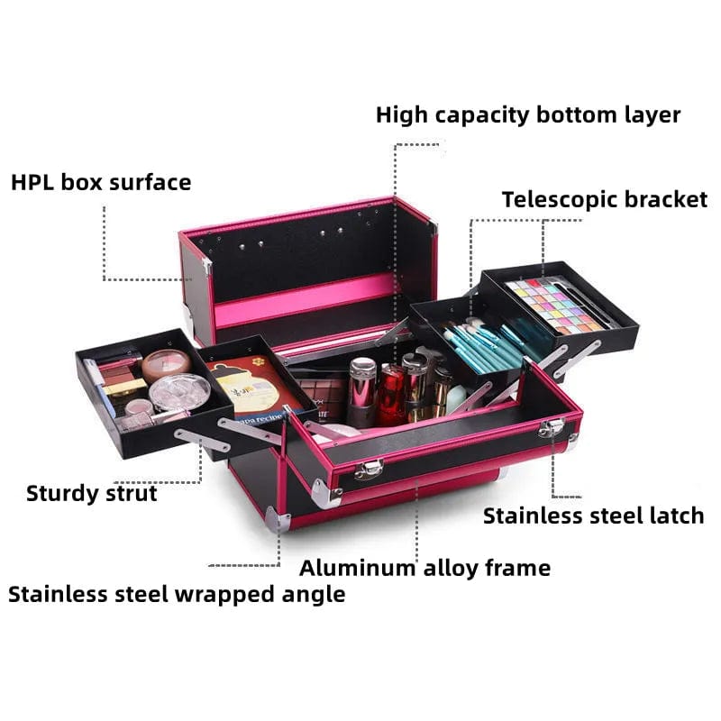 New Professional Aluminum Alloy Cosmetic Box Hairdressing Cosmetology Toolbox Patterned Embroidery Manicure Toolkits - SHOWLU FASHION STORE