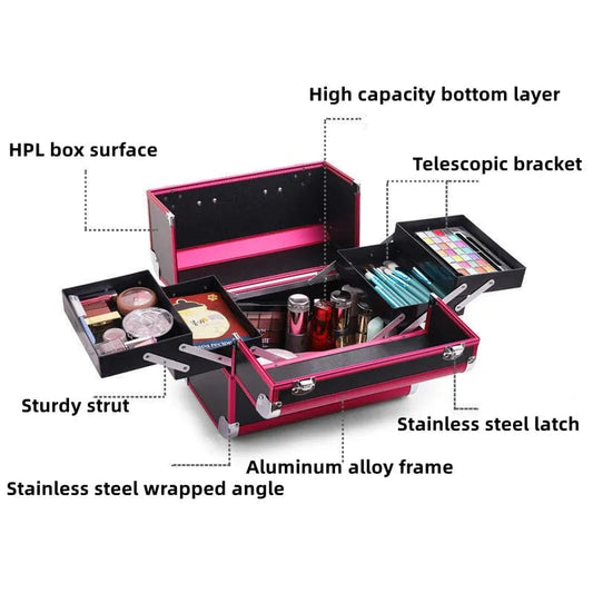 New Professional Aluminum Alloy Cosmetic Box Hairdressing Cosmetology Toolbox Patterned Embroidery Manicure Toolkits - SHOWLU FASHION STORE
