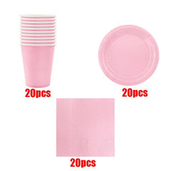 New Solid Color Party Set Light Pink Disposable Tableware Paper Cup Paper Plate Tablecloth For Kids Baby Shower Party Supplies - SHOWLU FASHION STORE