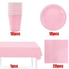 New Solid Color Party Set Light Pink Disposable Tableware Paper Cup Paper Plate Tablecloth For Kids Baby Shower Party Supplies - SHOWLU FASHION STORE