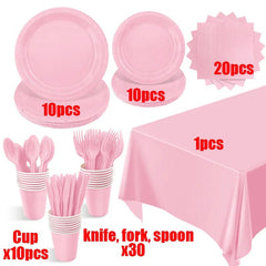 New Solid Color Party Set Light Pink Disposable Tableware Paper Cup Paper Plate Tablecloth For Kids Baby Shower Party Supplies - SHOWLU FASHION STORE