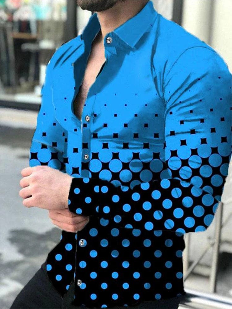 New Spring Autumn Social Men Shirts Turn - Down Collar Buttoned Casual Dots Print Long Sleeve Shirt Tops Streetwear Men's Clothes - SHOWLU FASHION STORE