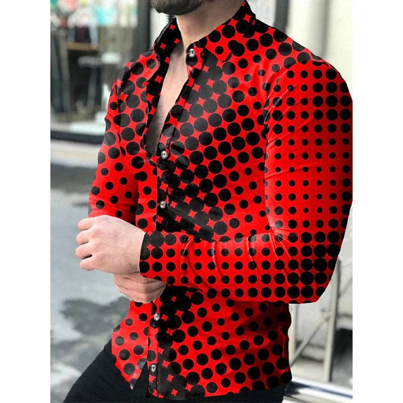 New Spring Autumn Social Men Shirts Turn - Down Collar Buttoned Casual Dots Print Long Sleeve Shirt Tops Streetwear Men's Clothes - SHOWLU FASHION STORE