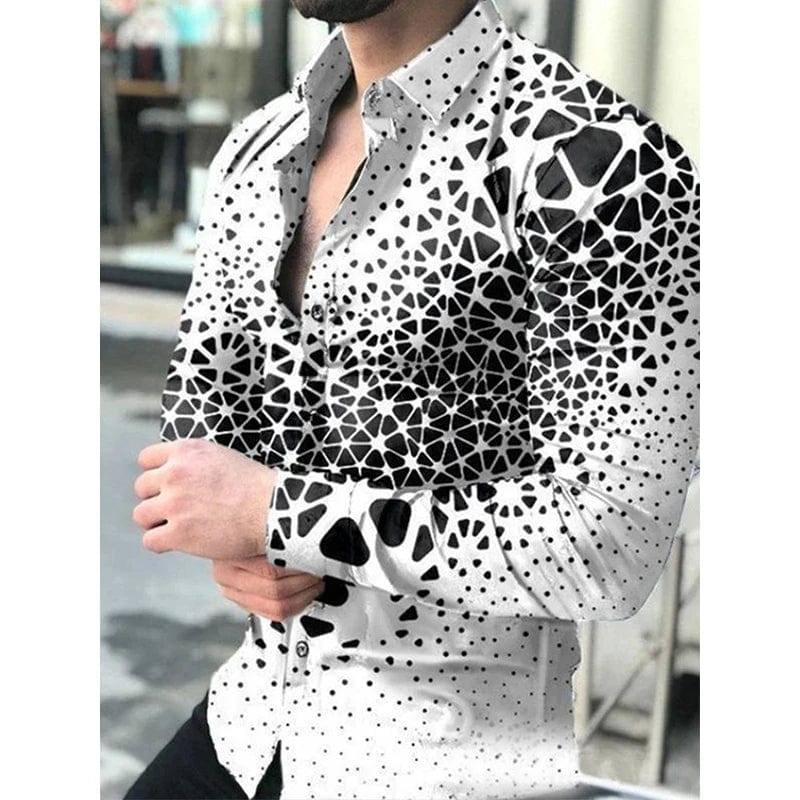 New Spring Autumn Social Men Shirts Turn - Down Collar Buttoned Casual Dots Print Long Sleeve Shirt Tops Streetwear Men's Clothes - SHOWLU FASHION STORE
