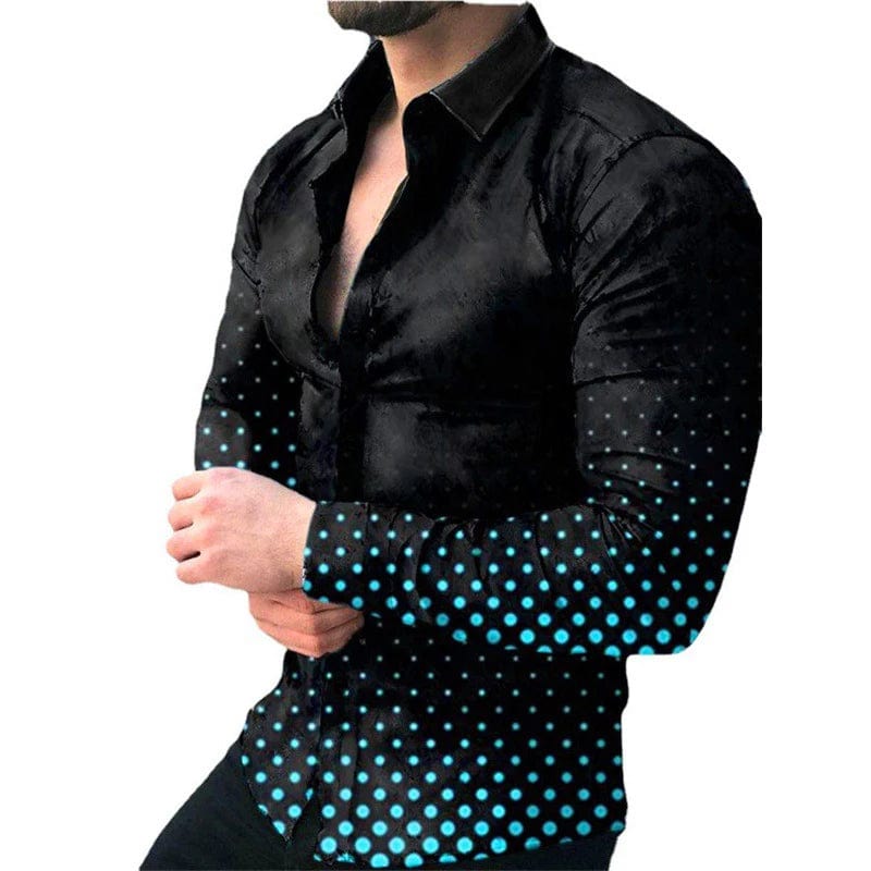 New Spring Autumn Social Men Shirts Turn - Down Collar Buttoned Casual Dots Print Long Sleeve Shirt Tops Streetwear Men's Clothes - SHOWLU FASHION STORE