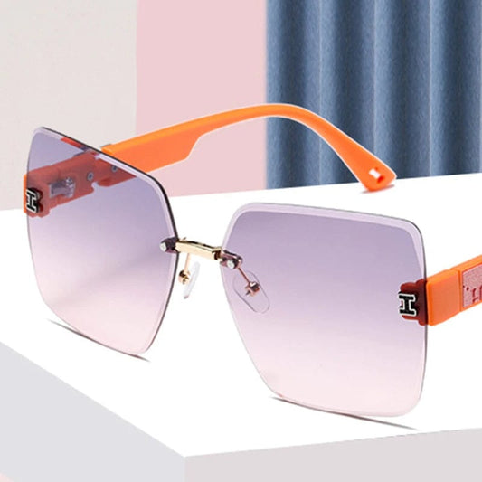 New Square Rimless Cut Edge Sunglasses Hong Kong Style Ladies Round Face Slimming Big Frame Fashion Sunglasses - SHOWLU FASHION STORE