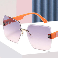 New Square Rimless Cut Edge Sunglasses Hong Kong Style Ladies Round Face Slimming Big Frame Fashion Sunglasses - SHOWLU FASHION STORE