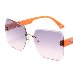 New Square Rimless Cut Edge Sunglasses Hong Kong Style Ladies Round Face Slimming Big Frame Fashion Sunglasses - SHOWLU FASHION STORE
