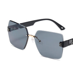 New Square Rimless Cut Edge Sunglasses Hong Kong Style Ladies Round Face Slimming Big Frame Fashion Sunglasses - SHOWLU FASHION STORE