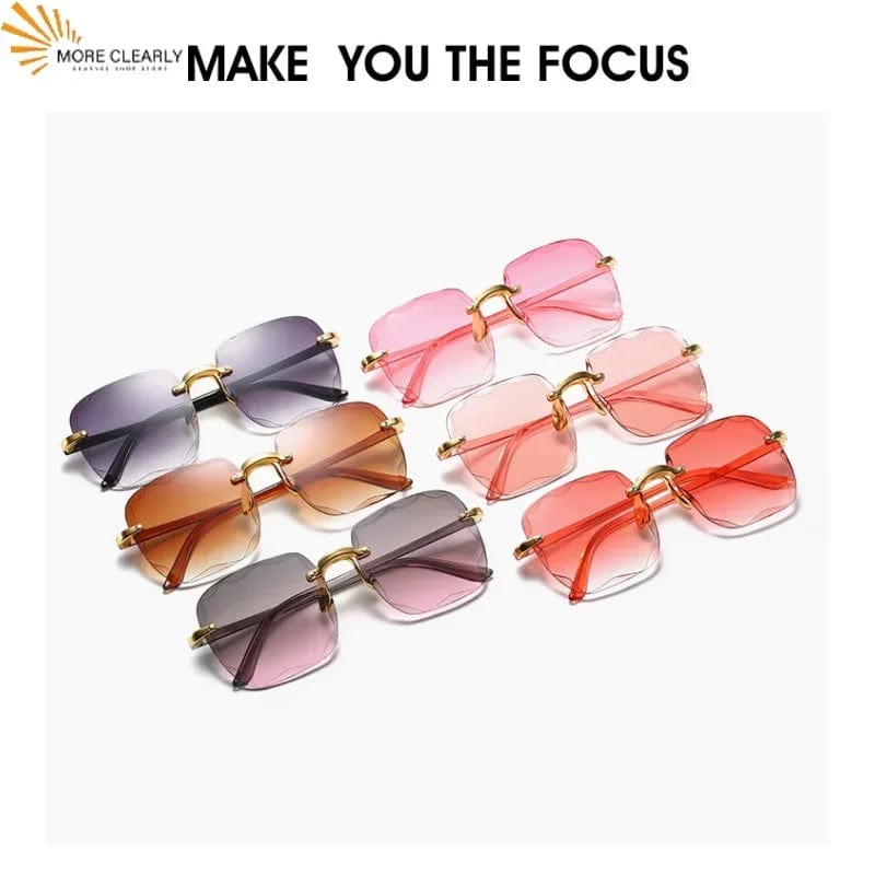 New Square Rimless Sunglasses Women Luxury Brand Designer Summer Red Glasses Fashion Sun Glasses for Men UV400 Shades Oculos - SHOWLU FASHION STORE
