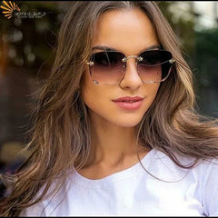 New Square Rimless Sunglasses Women Luxury Brand Designer Summer Red Glasses Fashion Sun Glasses for Men UV400 Shades Oculos - SHOWLU FASHION STORE