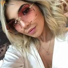 New Square Rimless Sunglasses Women Luxury Brand Designer Summer Red Glasses Fashion Sun Glasses for Men UV400 Shades Oculos - SHOWLU FASHION STORE