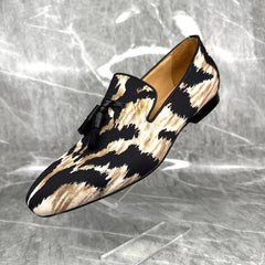 New Stylish Canvas Shoes Men Leopard Print Shoes Fashion Tassel Loafers Handmade Summer Mens Shoes Slip On Casual Flats - SHOWLU FASHION STORE