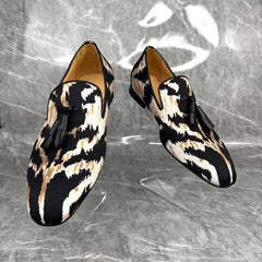 New Stylish Canvas Shoes Men Leopard Print Shoes Fashion Tassel Loafers Handmade Summer Mens Shoes Slip On Casual Flats - SHOWLU FASHION STORE