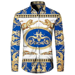 Newest Autumn Shirts For Men 3D Baroque Long Sleeve Luxury Social Shirt V - neck Oversized Tops Tees Shirt Homme Autumn Clothin - SHOWLU FASHION STORE