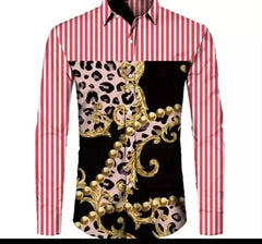 Newest Autumn Shirts For Men 3D Baroque Long Sleeve Luxury Social Shirt V - neck Oversized Tops Tees Shirt Homme Autumn Clothin - SHOWLU FASHION STORE