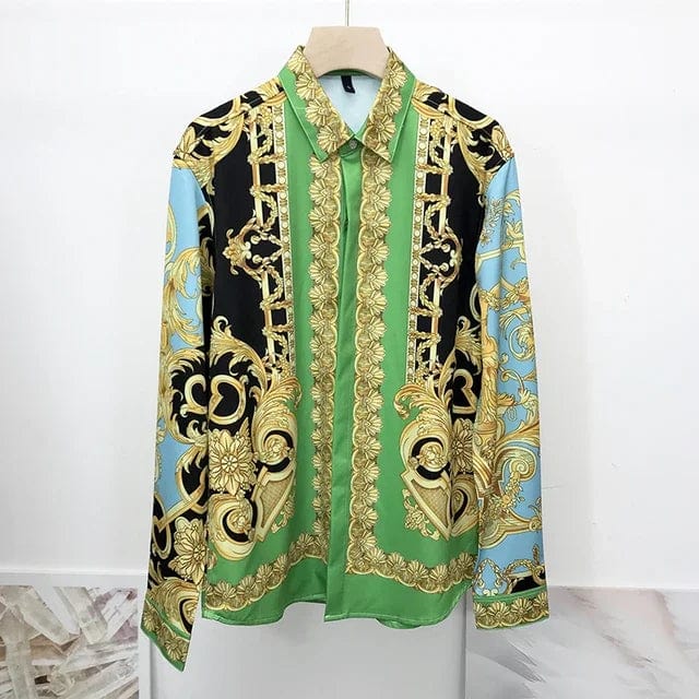 Newest Autumn Shirts For Men 3D Baroque Long Sleeve Luxury Social Shirt V - neck Oversized Tops Tees Shirt Homme Autumn Clothin - SHOWLU FASHION STORE