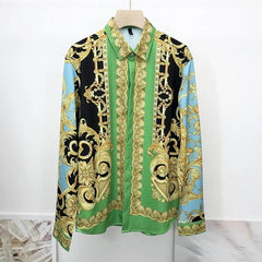 Newest Autumn Shirts For Men 3D Baroque Long Sleeve Luxury Social Shirt V - neck Oversized Tops Tees Shirt Homme Autumn Clothin - SHOWLU FASHION STORE