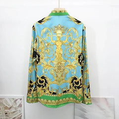Newest Autumn Shirts For Men 3D Baroque Long Sleeve Luxury Social Shirt V - neck Oversized Tops Tees Shirt Homme Autumn Clothin - SHOWLU FASHION STORE