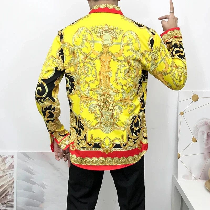 Newest Autumn Shirts For Men 3D Baroque Long Sleeve Luxury Social Shirt V - neck Oversized Tops Tees Shirt Homme Autumn Clothin - SHOWLU FASHION STORE