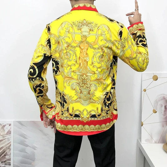 Newest Autumn Shirts For Men 3D Baroque Long Sleeve Luxury Social Shirt V - neck Oversized Tops Tees Shirt Homme Autumn Clothin - SHOWLU FASHION STORE