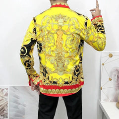Newest Autumn Shirts For Men 3D Baroque Long Sleeve Luxury Social Shirt V - neck Oversized Tops Tees Shirt Homme Autumn Clothin - SHOWLU FASHION STORE