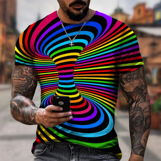 Newest Fashion Men/women Rainbow 3D Printing T Shirt Vertigo Hypnotic Vortex Funny Short Sleeved Tee - SHOWLU FASHION STORE