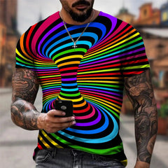 Newest Fashion Men/women Rainbow 3D Printing T Shirt Vertigo Hypnotic Vortex Funny Short Sleeved Tee - SHOWLU FASHION STORE