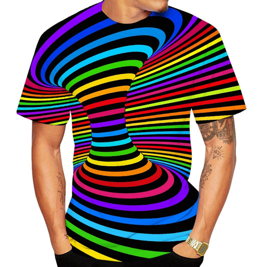 Newest Fashion Men/women Rainbow 3D Printing T Shirt Vertigo Hypnotic Vortex Funny Short Sleeved Tee - SHOWLU FASHION STORE