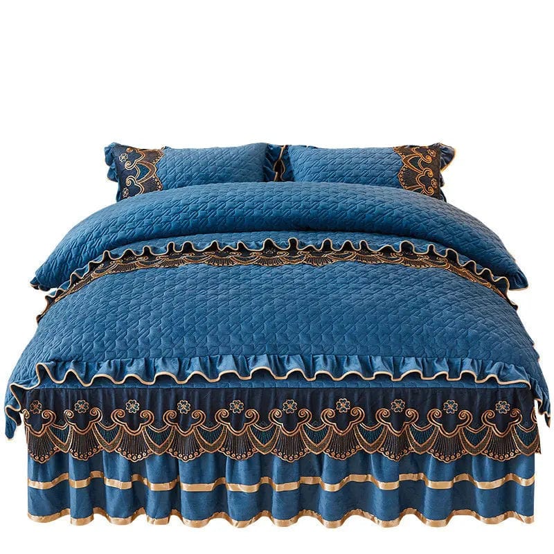 Nordic Quilted Velvet Duvet Cover Bedding Set Luxury Queen King Double Bed Lace Fleece Quilt Cover Fitted Bed Sheet Set Soft 4PC - SHOWLU FASHION STORE