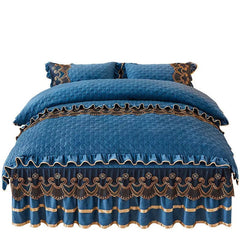 Nordic Quilted Velvet Duvet Cover Bedding Set Luxury Queen King Double Bed Lace Fleece Quilt Cover Fitted Bed Sheet Set Soft 4PC - SHOWLU FASHION STORE