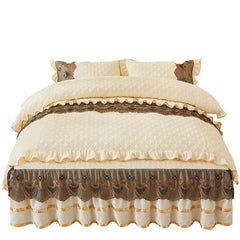 Nordic Quilted Velvet Duvet Cover Bedding Set Luxury Queen King Double Bed Lace Fleece Quilt Cover Fitted Bed Sheet Set Soft 4PC - SHOWLU FASHION STORE