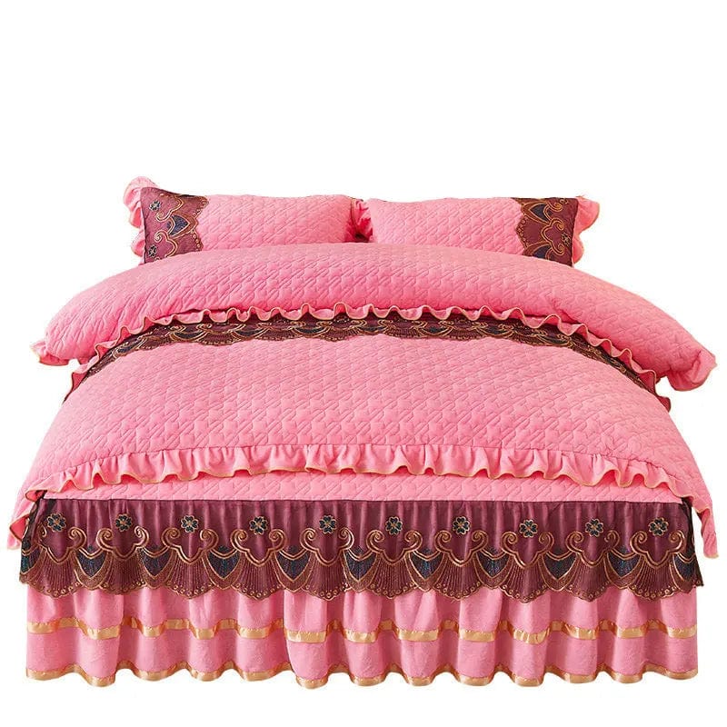 Nordic Quilted Velvet Duvet Cover Bedding Set Luxury Queen King Double Bed Lace Fleece Quilt Cover Fitted Bed Sheet Set Soft 4PC - SHOWLU FASHION STORE