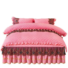 Nordic Quilted Velvet Duvet Cover Bedding Set Luxury Queen King Double Bed Lace Fleece Quilt Cover Fitted Bed Sheet Set Soft 4PC - SHOWLU FASHION STORE