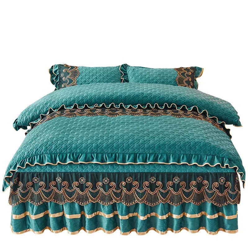 Nordic Quilted Velvet Duvet Cover Bedding Set Luxury Queen King Double Bed Lace Fleece Quilt Cover Fitted Bed Sheet Set Soft 4PC - SHOWLU FASHION STORE