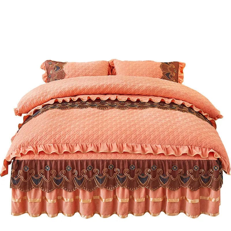 Nordic Quilted Velvet Duvet Cover Bedding Set Luxury Queen King Double Bed Lace Fleece Quilt Cover Fitted Bed Sheet Set Soft 4PC - SHOWLU FASHION STORE