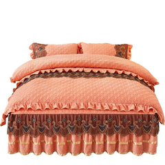Nordic Quilted Velvet Duvet Cover Bedding Set Luxury Queen King Double Bed Lace Fleece Quilt Cover Fitted Bed Sheet Set Soft 4PC - SHOWLU FASHION STORE