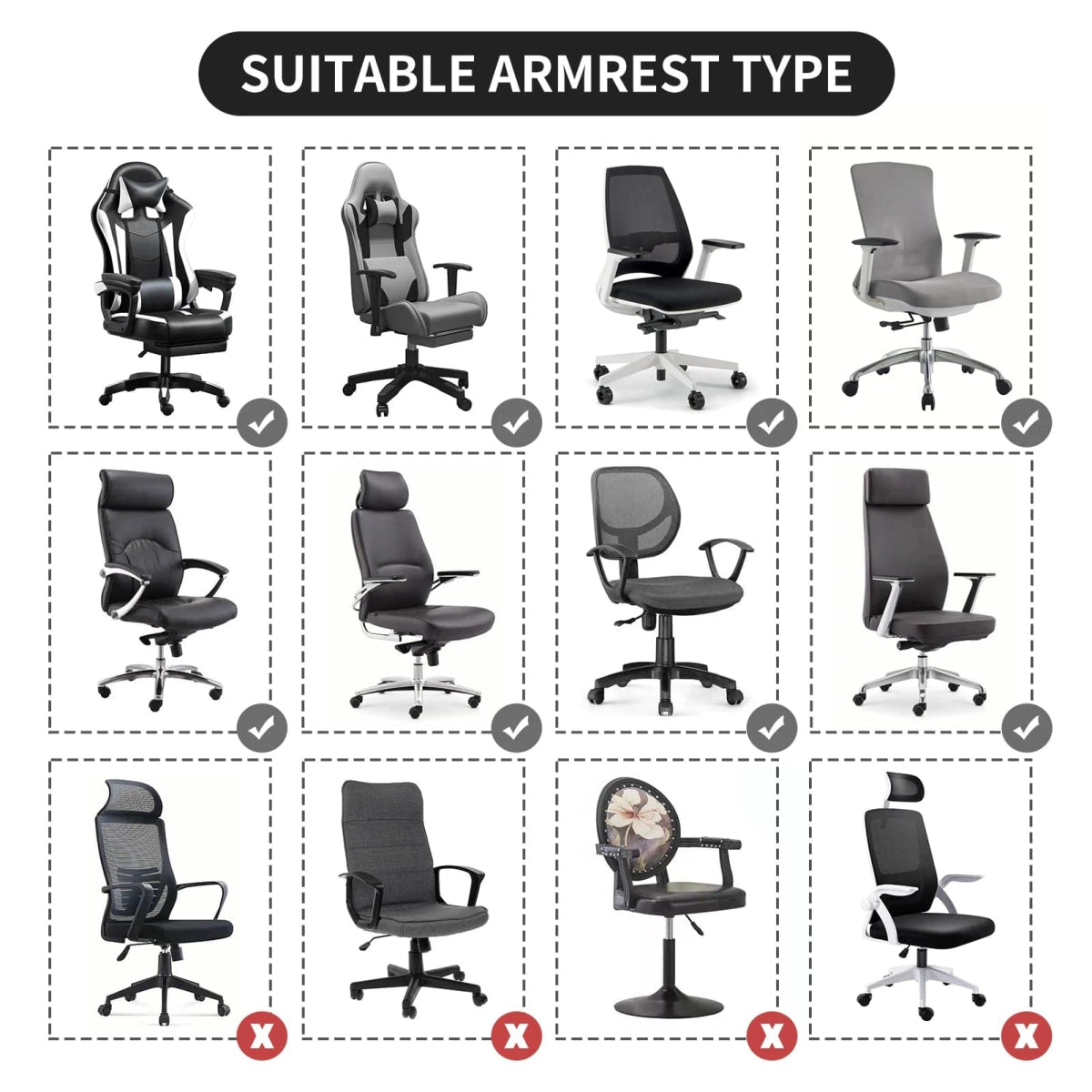 Office Chair - Arm Cover Stretchable Water Resistant Spandex Stretch Jacquard Computer Chair Slipcover Armrest Cover 2pcs/Set - SHOWLU FASHION STORE