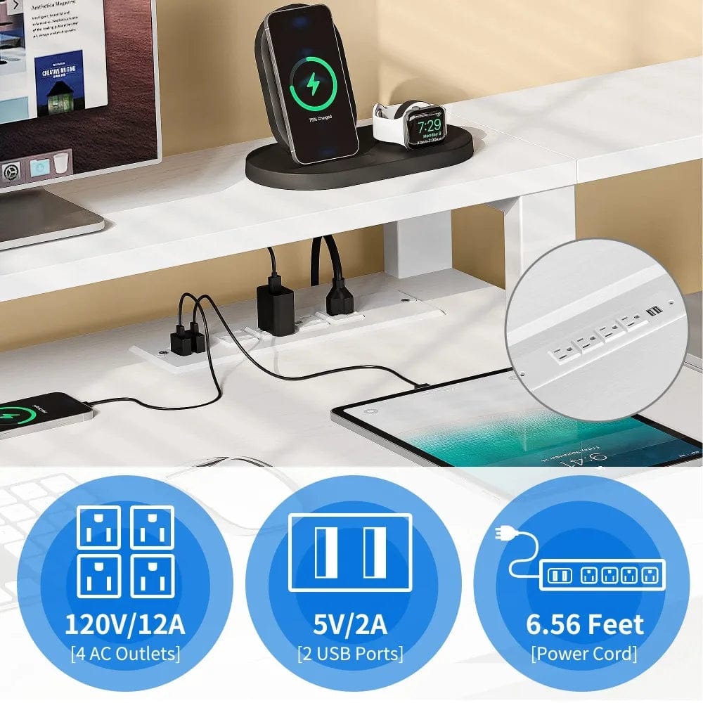 Office Furniture Desk Sets ,65" L Shaped Desk With Power Outlets And Monitor Stand , Computer Desk With LED Light &File Cabinet - SHOWLU FASHION STORE