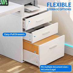Office Furniture Desk Sets ,65" L Shaped Desk With Power Outlets And Monitor Stand , Computer Desk With LED Light &File Cabinet - SHOWLU FASHION STORE