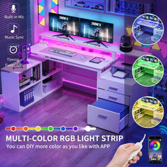 Office Furniture Desk Sets ,65" L Shaped Desk With Power Outlets And Monitor Stand , Computer Desk With LED Light &File Cabinet - SHOWLU FASHION STORE