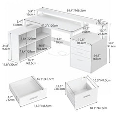 Office Furniture Desk Sets ,65" L Shaped Desk With Power Outlets And Monitor Stand , Computer Desk With LED Light &File Cabinet - SHOWLU FASHION STORE