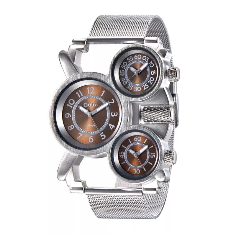 Oulm Mesh Steel Men's Watch 3 Color 3 Time Zone Unique Creative Male Quartz Watches Casual Sports Men Wristwatch reloj hombre - SHOWLU FASHION STORE