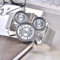 Oulm Mesh Steel Men's Watch 3 Color 3 Time Zone Unique Creative Male Quartz Watches Casual Sports Men Wristwatch reloj hombre - SHOWLU FASHION STORE