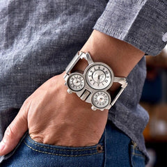 Oulm Mesh Steel Men's Watch 3 Color 3 Time Zone Unique Creative Male Quartz Watches Casual Sports Men Wristwatch reloj hombre - SHOWLU FASHION STORE