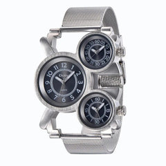 Oulm Mesh Steel Men's Watch 3 Color 3 Time Zone Unique Creative Male Quartz Watches Casual Sports Men Wristwatch reloj hombre - SHOWLU FASHION STORE