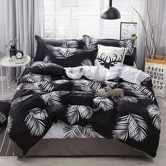 Palm Leaf Comforter Cover Black and White Bedding Set for Kids Teens Adult Women, Leaves Duvet Covers Reversible Quilt Cover Set - SHOWLU FASHION STORE