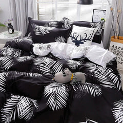 Palm Leaf Comforter Cover Black and White Bedding Set for Kids Teens Adult Women, Leaves Duvet Covers Reversible Quilt Cover Set - SHOWLU FASHION STORE